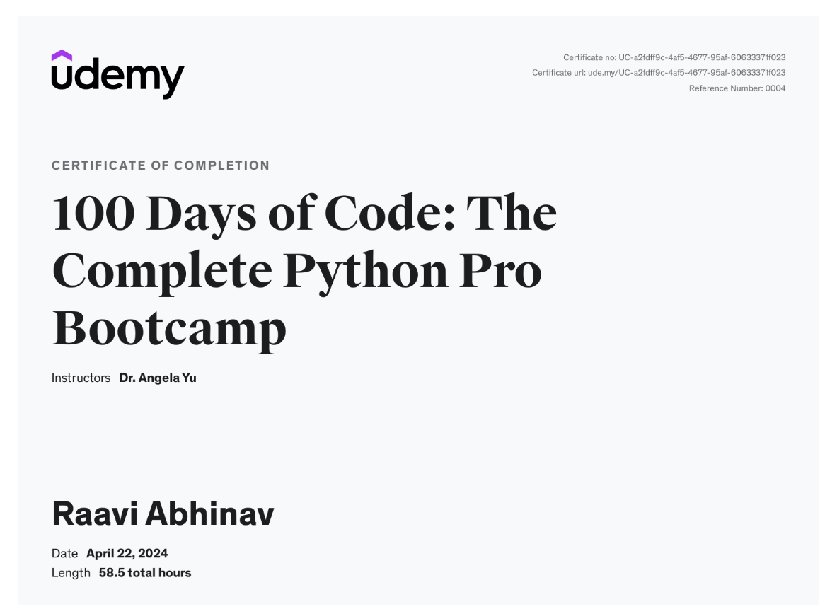 Udemy Certificate